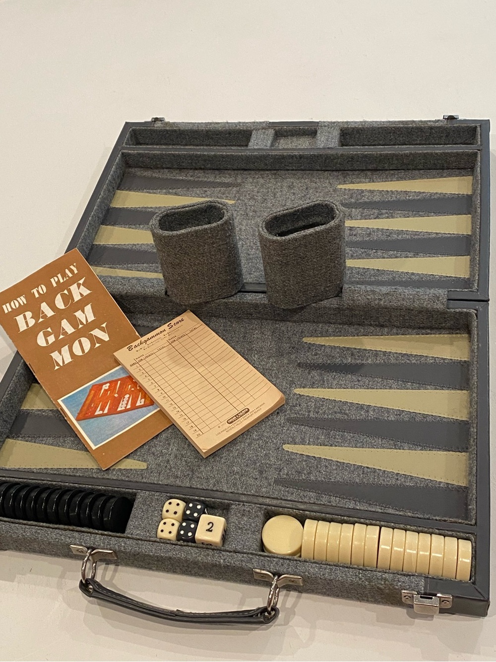 Gray & Tan Backgammon Travel Set with Accessories